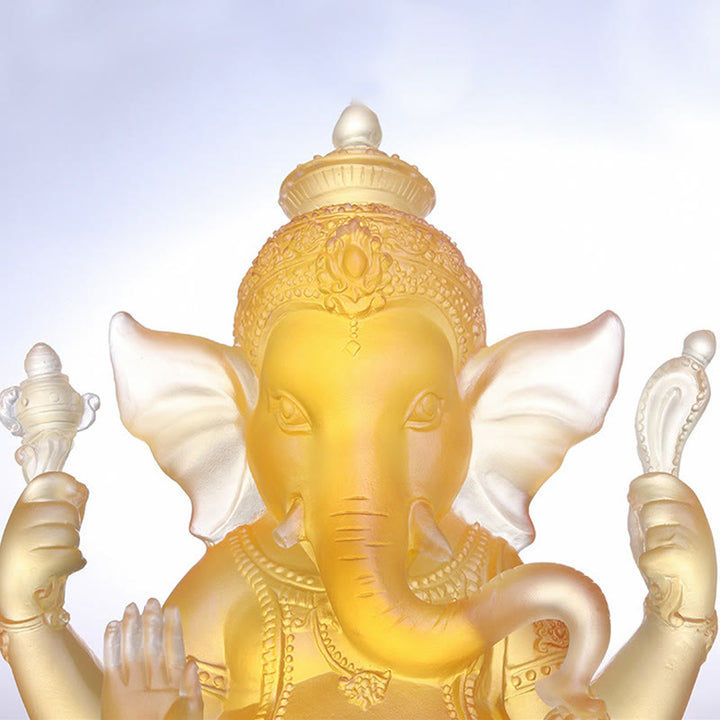 Buddha Stones hechas a mano, Ganesh Ganpati, estatuilla de elefante Liuli, pieza de arte con cristal, estatua de protección, decoración del hogar