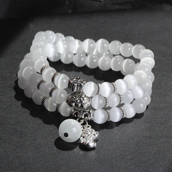 Pulsera de triple vuelta con soporte PiXiu de ojo de gato y Buddha Stones