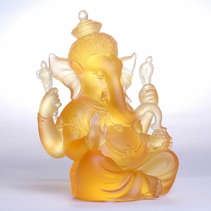 Buddha Stones hechas a mano, Ganesh Ganpati, estatuilla de elefante Liuli, pieza de arte con cristal, estatua de protección, decoración del hogar