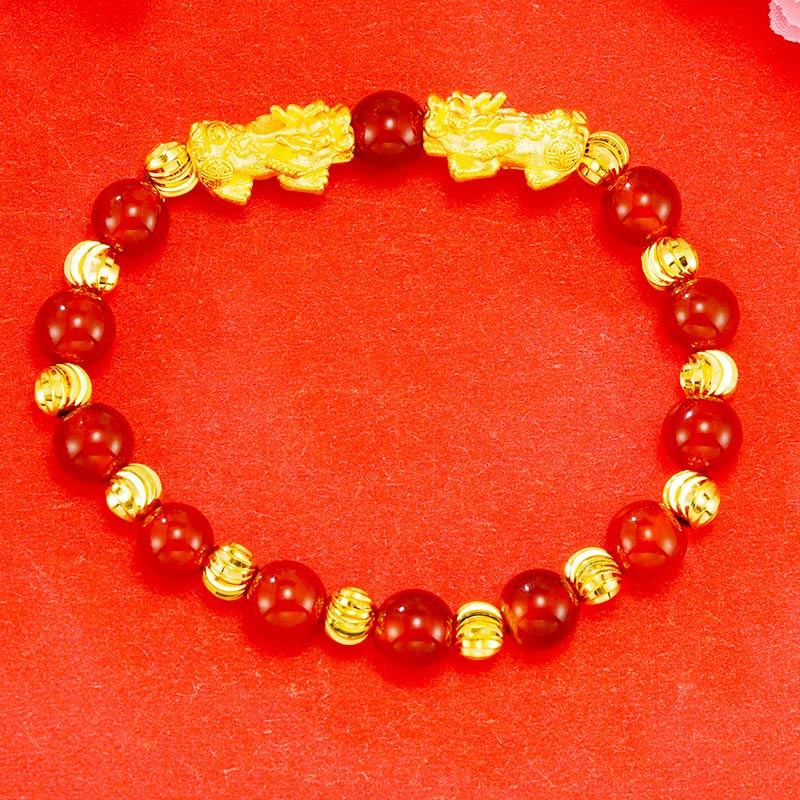 Pulsera de riqueza Pixiu doble dorada galvanizada con Buddha Stones