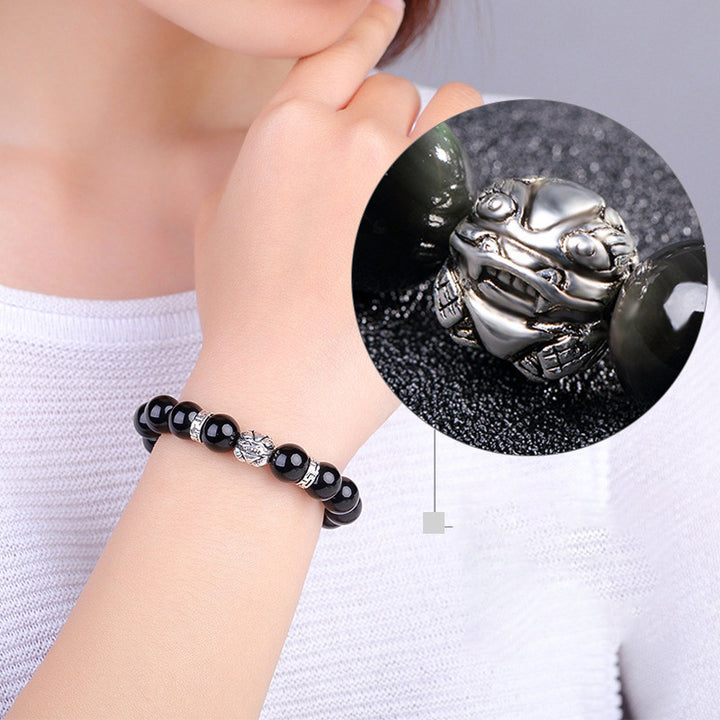 Pulsera de bendición PiXiu de obsidiana arcoíris natural FengShui