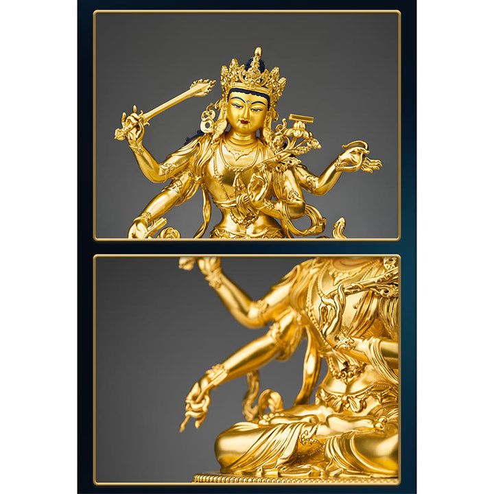 Estatuilla de oro Manjusri Bodhisattva de cuatro brazos, estatua de cobre de serenidad y compasión, decoración del hogar - image 4
