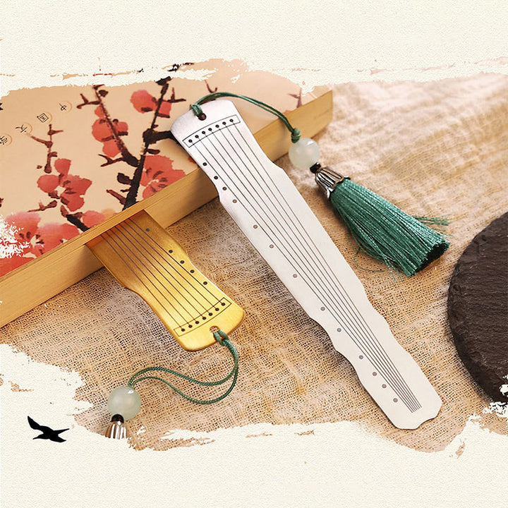 Buddha Stones instrumentos musicales clásicos Pipa Guzheng Guqin Ruan marcapáginas de Metal borla con caja de regalo