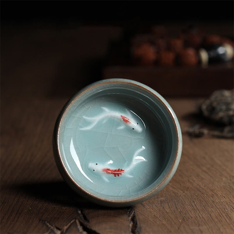 Taza de té de cerámica con forma de pez koi de colores y Buddha Stones - Pez Koi Doble Verde 6,8 cm x 3,4 cm x 55 ml - image 34