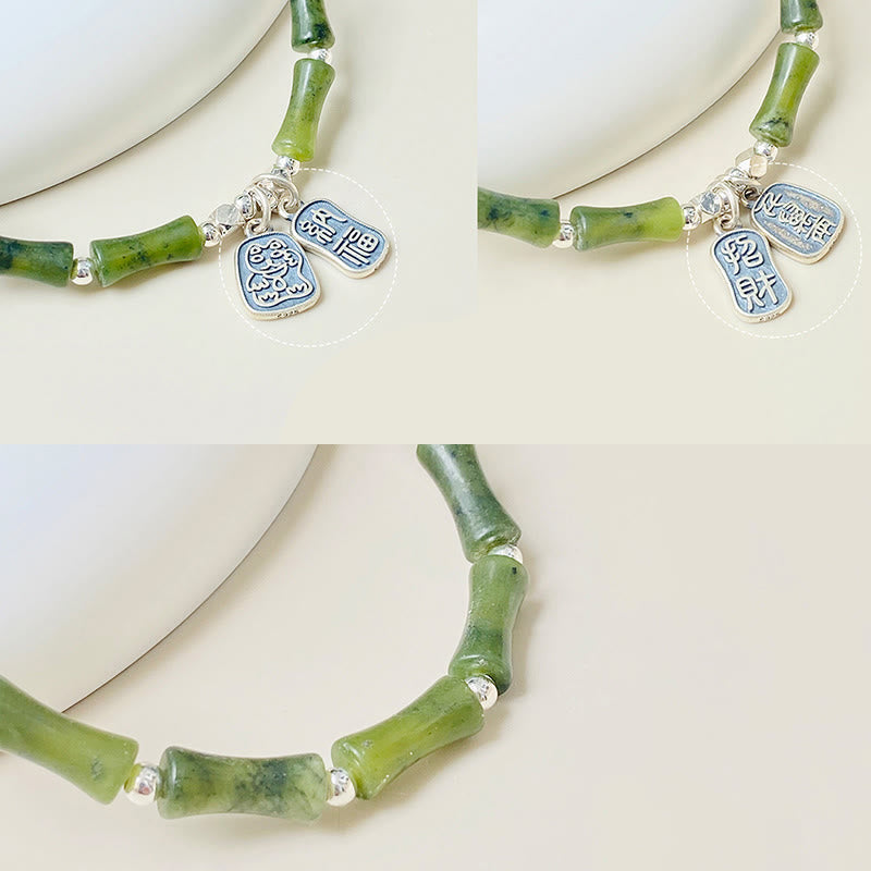 Pulsera de plata de ley 925 con Buddha Stones , bambú, jade, gato de la suerte, carácter Fu, suerte y abundancia - image 17