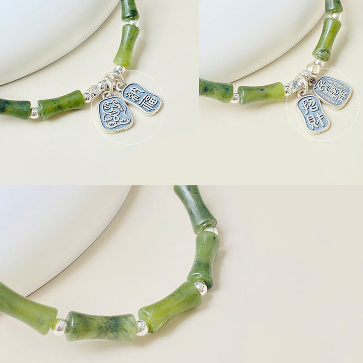 Pulsera de plata de ley 925 con Buddha Stones , bambú, jade, gato de la suerte, carácter Fu, suerte y abundancia - image 17