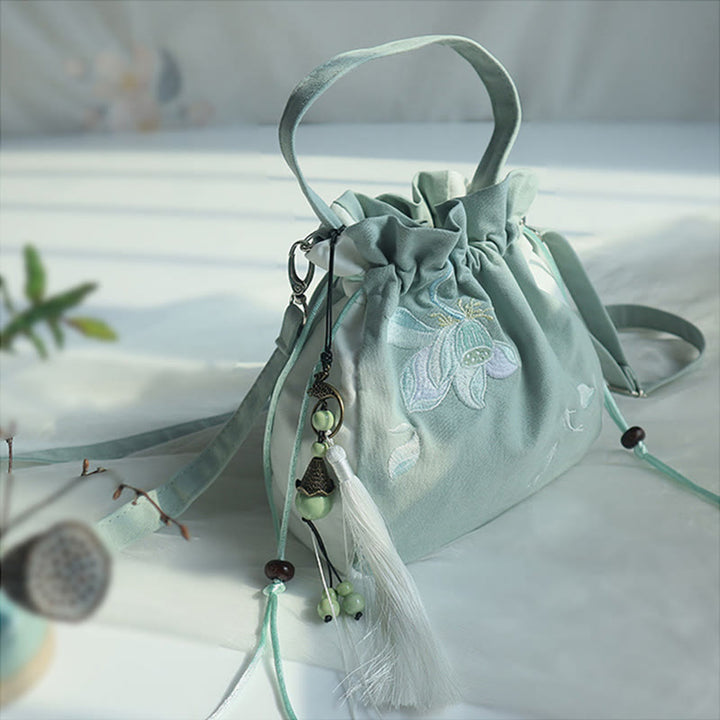 Bolso de hombro de lona con flores bordadas hechas a mano con Buddha Stones - image 41