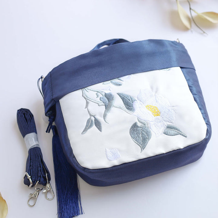 Buddha Stones Suzhou Bordado Camelia Magnolia Peonía Loto Seda Bolso Bandolera Bolso Bandolera Bolso