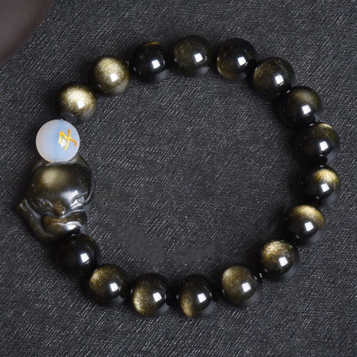 Buddha Stones Natural Arco Iris Obsidiana Oro Brillo Obsidiana Plata Brillo Obsidiana Zorro Curación Pulsera