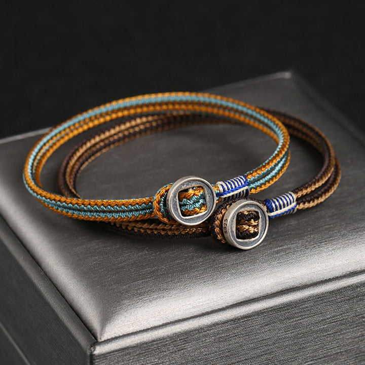 Pulsera de hilo de tejido de protección de botón hecha a mano de plata de ley 925 con Buddha Stones - image 2