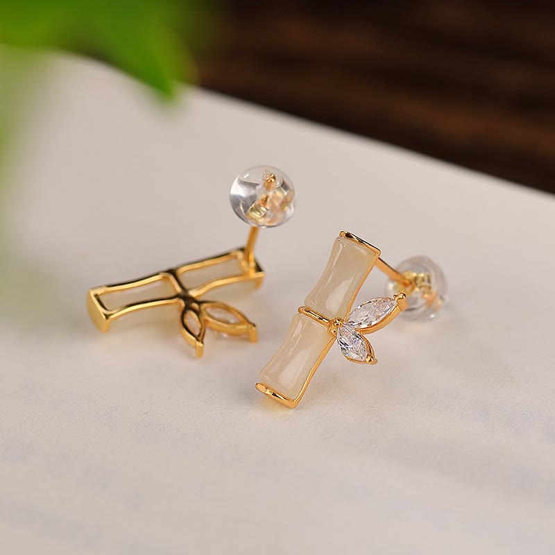 Pendientes de plata de ley 925 con Buddha Stones , jade cian hetiano, jade blanco, ágata roja, patrón de bambú, pendientes de la suerte
