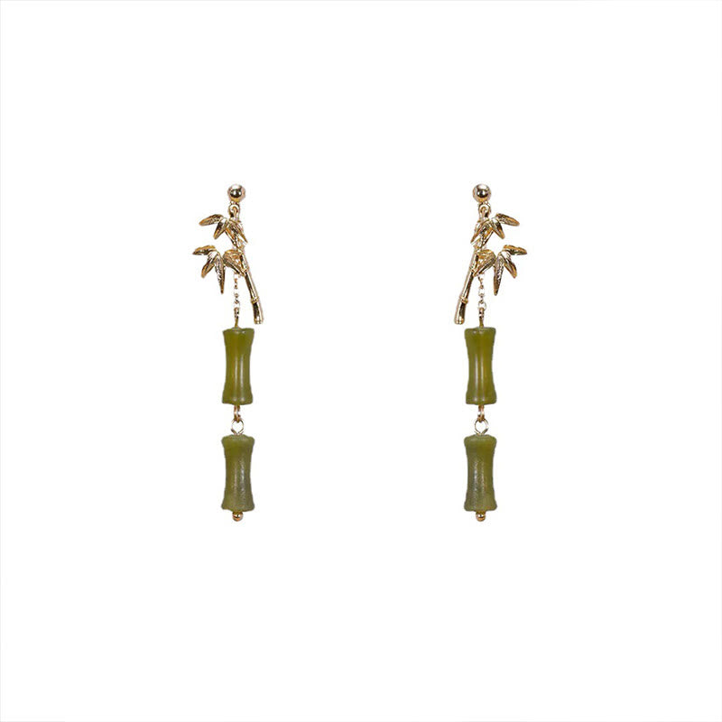 Pendientes colgantes de hoja de bambú, peridoto natural, oro chapado en cobre, postes de plata de ley 925 con Buddha Stones