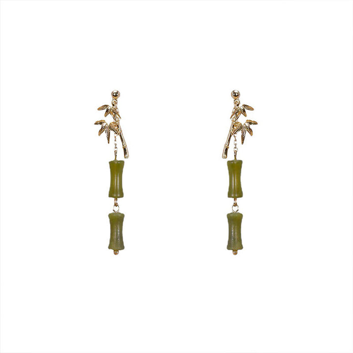 Pendientes colgantes de hoja de bambú, peridoto natural, oro chapado en cobre, postes de plata de ley 925 con Buddha Stones