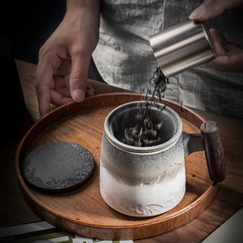 Tazas de té de cerámica vintage con diseño de Buddha Stones y piedras de montaña y mar