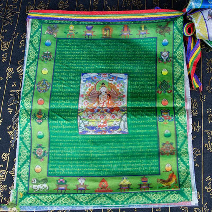 Bandera tibetana de oración al aire libre, 5 colores, caballo de viento, Buda, Tara, escrituras curativas, auspiciosas
