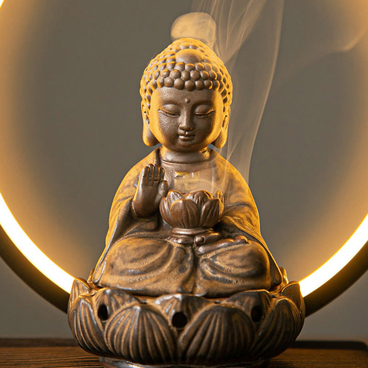 Quemador de incienso de bendición de cerámica con decoración de luz, fuente de humo de reflujo de loto de Buda , Buddha Stones