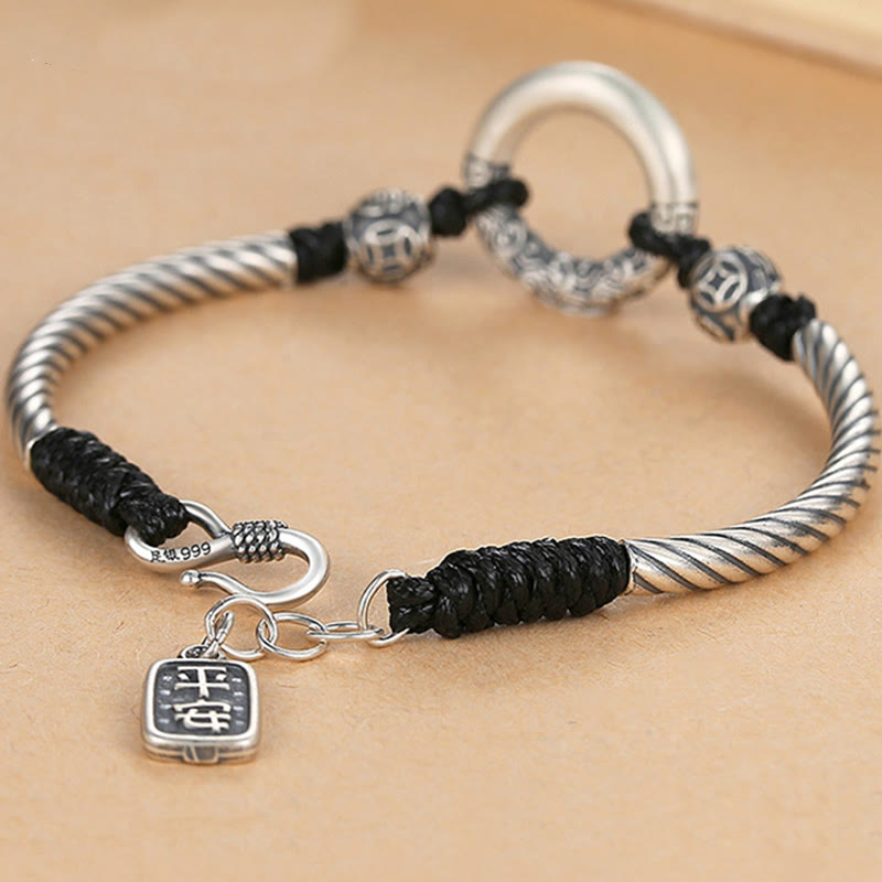 Pulsera de plata de ley 999 con Buddha Stones , hebilla de la paz, moneda de cobre, nubes auspiciosas, pulsera de la fortuna - image 2