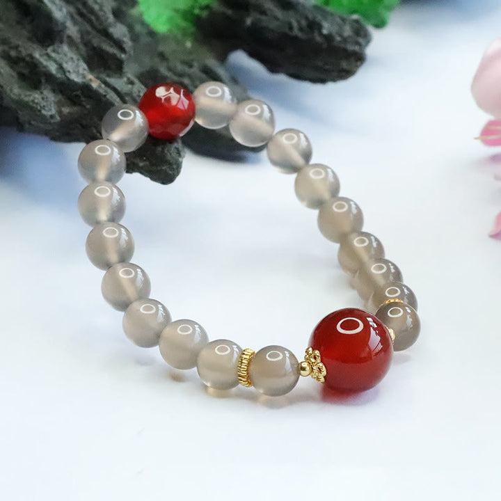 Pulsera Armonía de Ágata Roja y Calcedonia Gris Natural de Buddha Stones