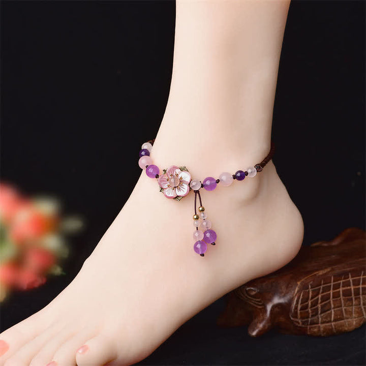 Tobillera curativa de la suerte con dije de cristal de cuarzo rosa y amatista Natural con Buddha Stones