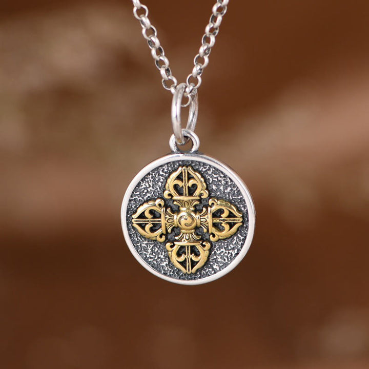 Colgante de plata de ley 925 con Buddha Stones , doble Dorje Vajra, bendición