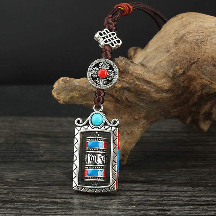 Seis palabras verdaderas rueda de oración rotación nudo bendición llavero decoración