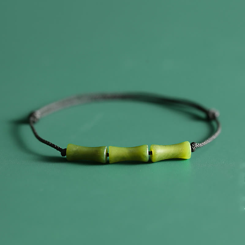 Pulsera de abundancia de suerte con patrón de jade de bambú verde con Buddha Stones