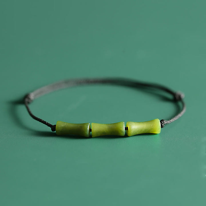 Pulsera de abundancia de suerte con patrón de jade de bambú verde con Buddha Stones