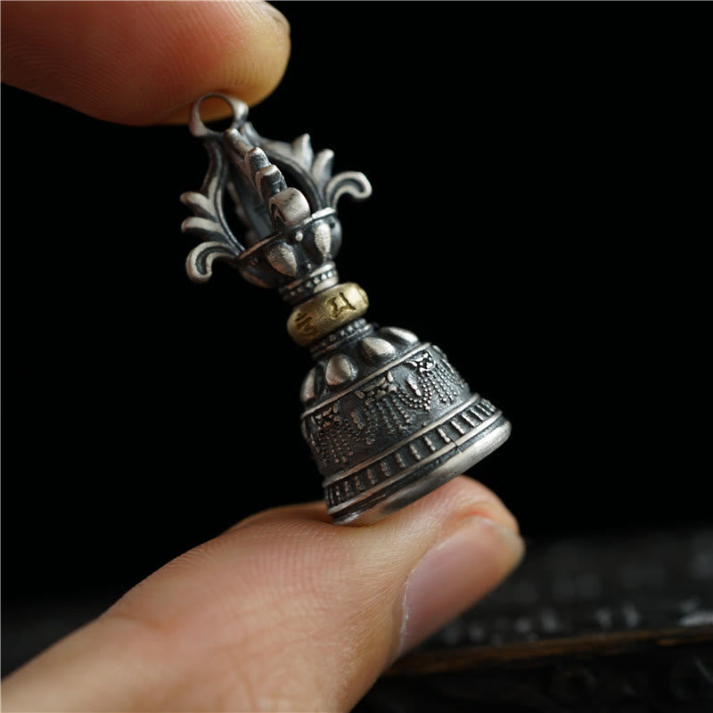 Buddha Stones Tíbet, Plata de Ley 925, Om Mani Padme Hum Dorje Bell Vajra, colgante con iluminación grabada, decoración colgante - Colgante Dorje Bell solamente (14*32 mm) - image 0