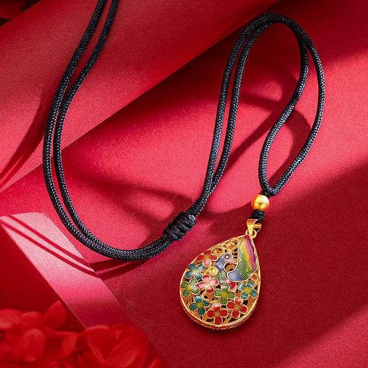 Collar con colgante de fuerza de la suerte y flor de Fénix colorida con Buddha Stones