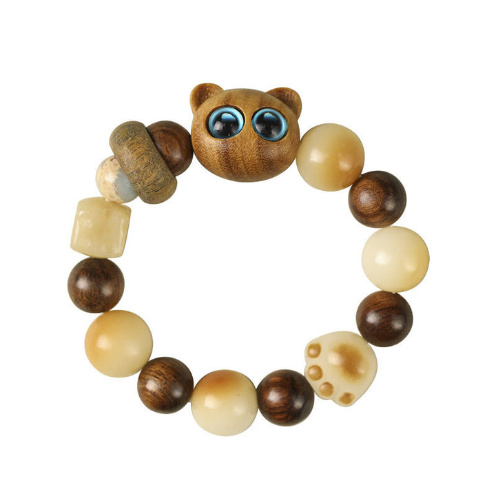 Pulsera de la paz con Buddha Stones, semilla de Bodhi Natural, sándalo, cabeza de gato bonita de la suerte, garra de pata - image 12