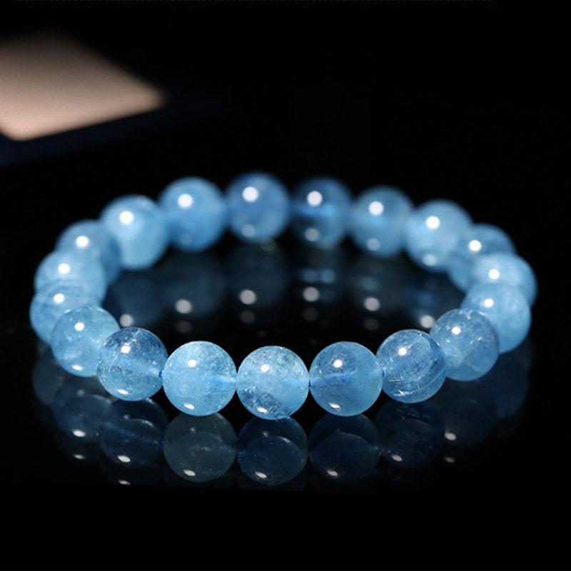 Buddhastoneshop Pulsera curativa de paz con cuentas de aguamarina