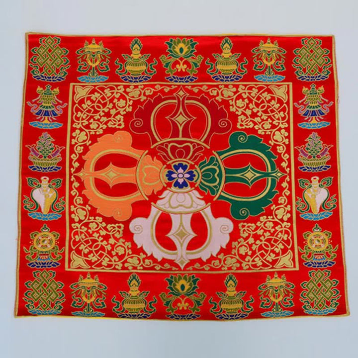 Tapete para altar de oración con nudo sin fin, tapete para meditación curativa, 8 símbolos auspiciosos, camino de mesa