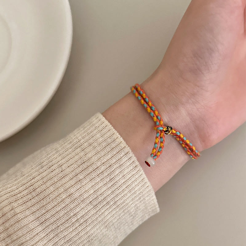 Pulsera Trenzada Multicolor De La Suerte Caqui De Plata De Ley 999 Con Buddha Stones