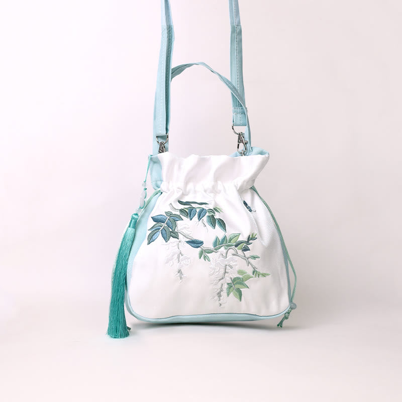Buddha Stones Flores bordadas Wisteria Lily Algodón Lino Tote Bolso bandolera Bolso de hombro Bolso