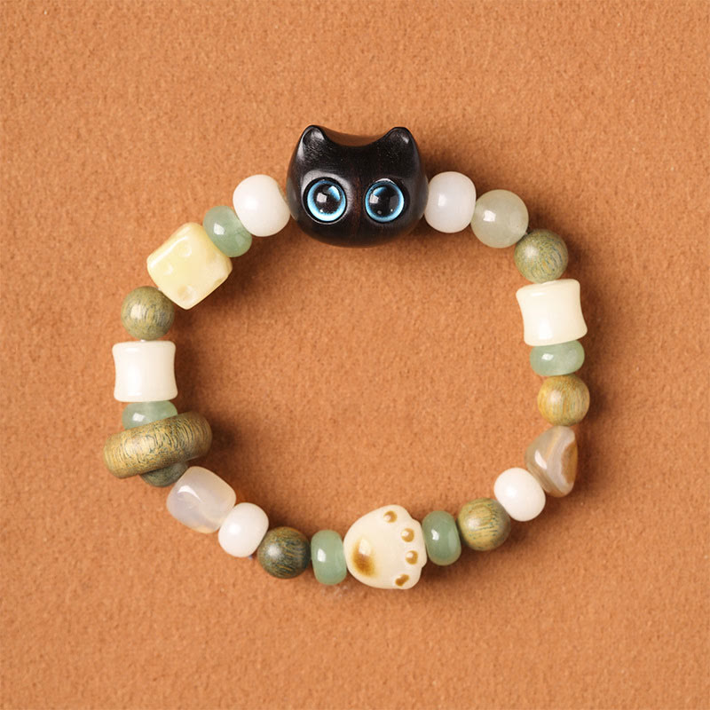 Buddha Stones, semillas de Bodhi, sándalo verde, madera de ébano, hoja pequeña, sándalo rojo, cabeza de gato, garra de pata, pulsera de la paz - image 2