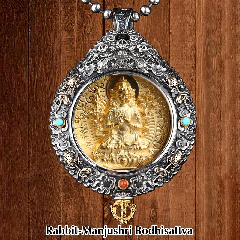 Buddha Stones del zodiaco chino, Buda Natal Thangka, nueve palacios, ocho diagramas, colgante de collar giratorio de riqueza - Bodhisattva Conejo-Manjushri - image 5