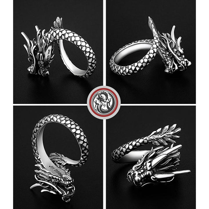 Anillo ajustable de plata de ley 990 con Buddha Stones , diseño de dragón vintage, protección de la suerte y fuerza - image 8