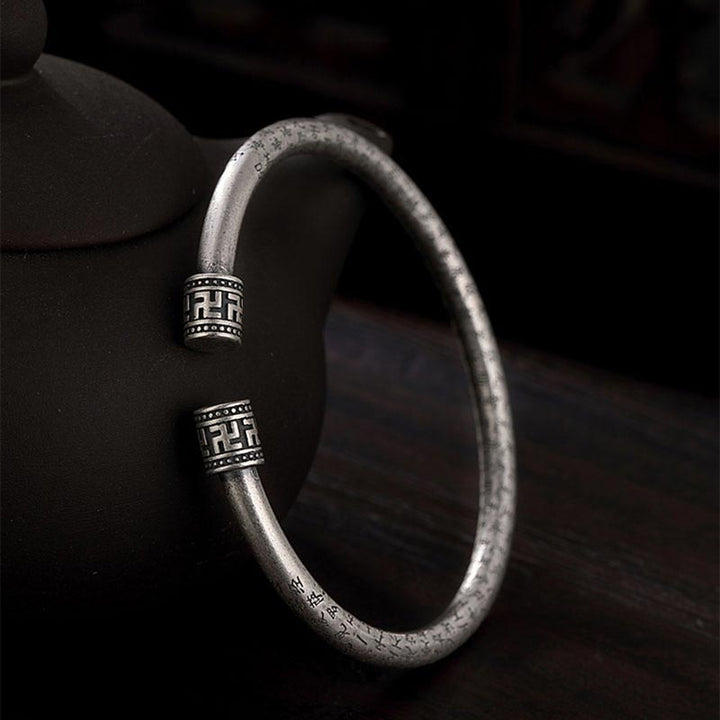 Pulsera de la Suerte de Cobre Blanco Sutra del Corazón Tibetano con Buddha Stones