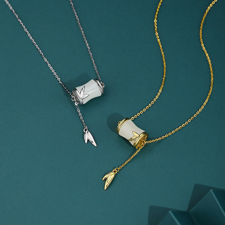 Buddha Stones de plata de ley 925, oro de 22 quilates, Jade blanco hetiano, hoja de bambú, collar de la suerte, pulsera con colgante - image 1