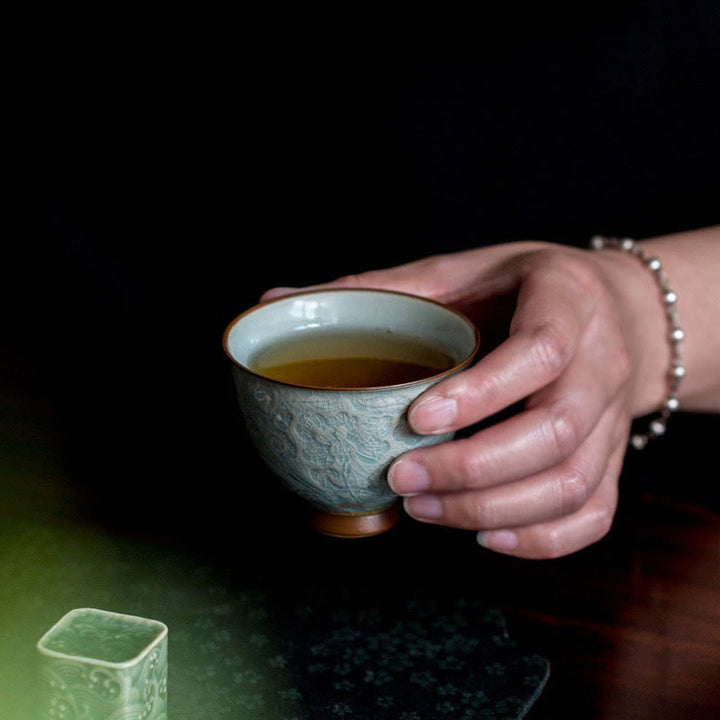 Taza de té de cerámica tallada en loto con Buddha Stones , taza de té de Kung Fu