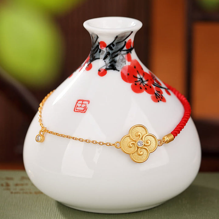 Pulsera de la suerte con circonitas y trébol de cuatro hojas chapada en plata de ley 925 con Buddha Stones - image 1