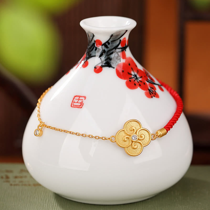 Pulsera de la suerte con circonitas y trébol de cuatro hojas chapada en plata de ley 925 con Buddha Stones - image 1