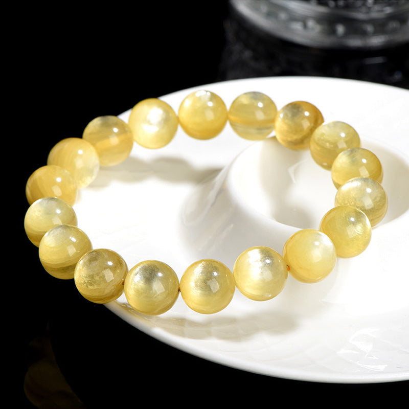 Pulsera de prosperidad de protección de lepidolita dorada natural con Buddha Stones