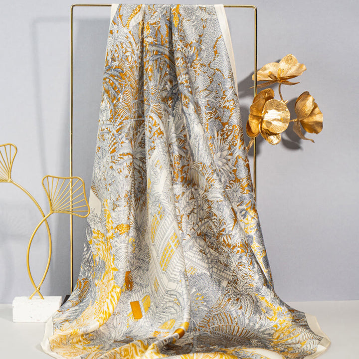 Bufanda de seda de morera 100% con pintura al óleo de jungla de Buddha Stones , bufanda de cuello de seda de doble cara de grado superior 6A - image 4