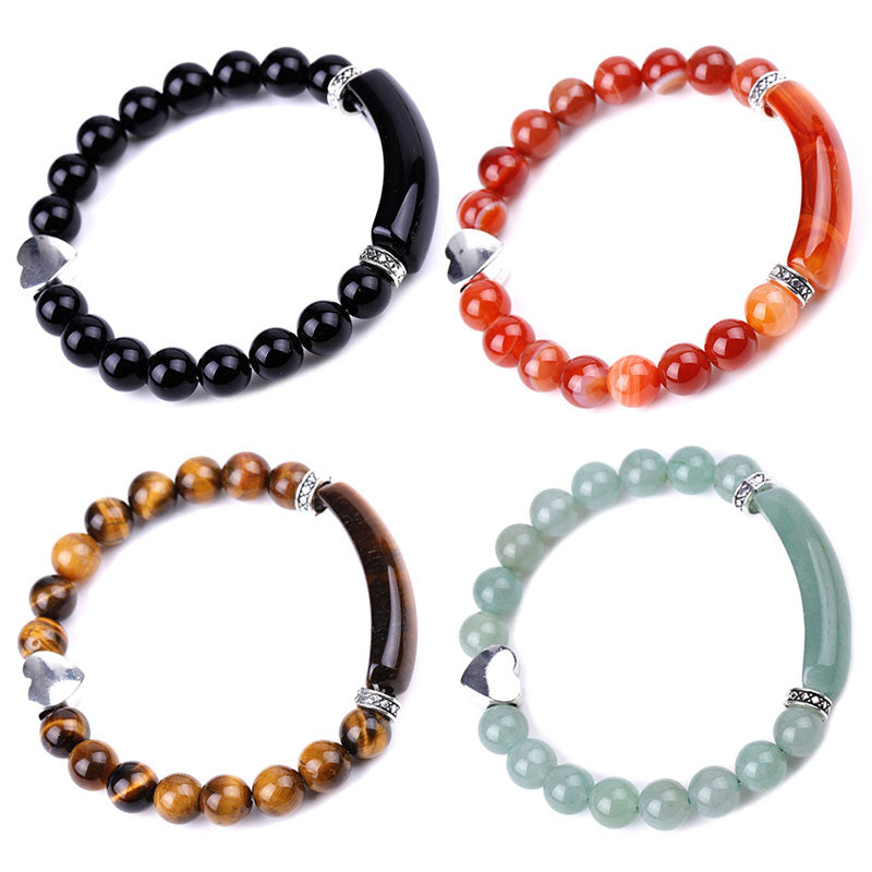 Pulsera de corazón unisex con cuentas de cristal natural