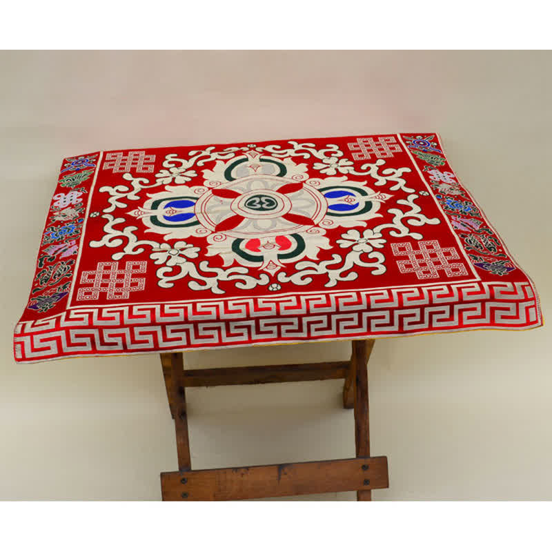 Tapete para altar de oración con nudo sin fin, tapete para meditación curativa, 8 símbolos auspiciosos, camino de mesa