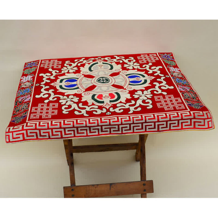 Tapete para altar de oración con nudo sin fin, tapete para meditación curativa, 8 símbolos auspiciosos, camino de mesa