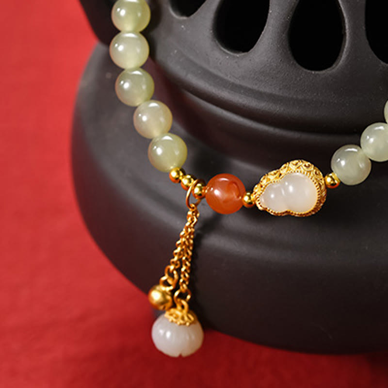 Pulsera de la suerte de la abundancia del loto de la calabaza del jade hetiano de plata de ley 925 - image 12