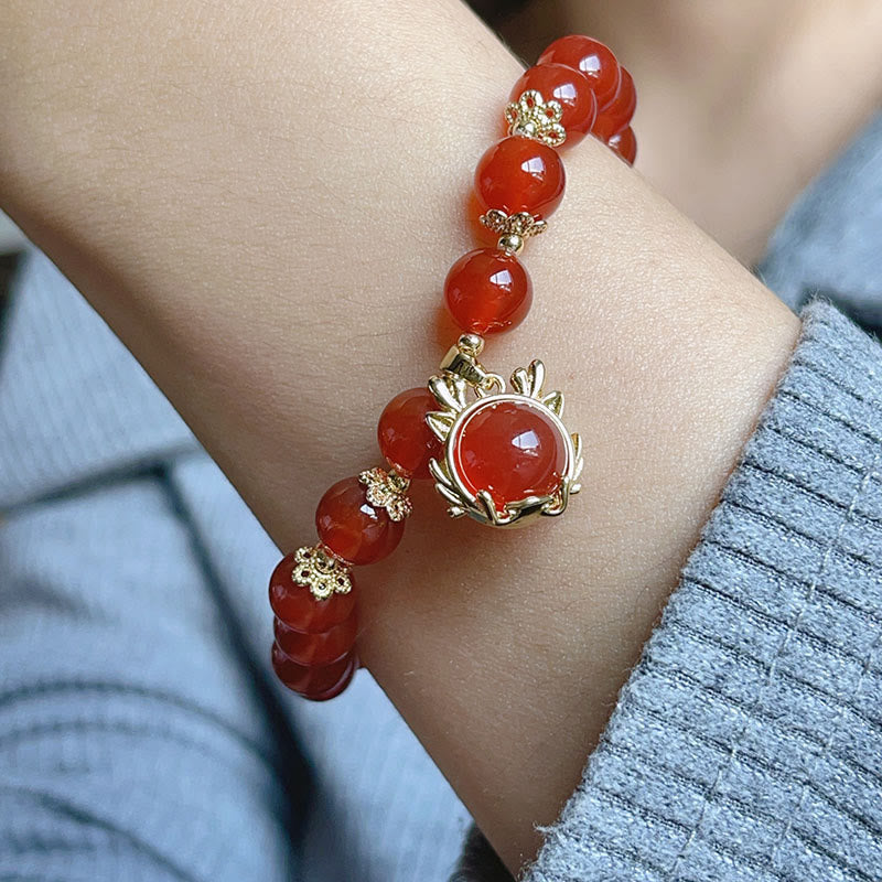 Buddha Stones Año del Dragón Ágata Roja Jade Hebilla de la Paz Pulsera de Éxito del Personaje Fu