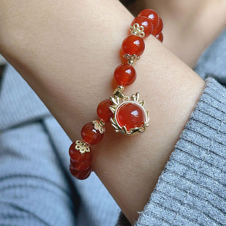 Buddha Stones Año del Dragón Ágata Roja Jade Hebilla de la Paz Pulsera de Éxito del Personaje Fu